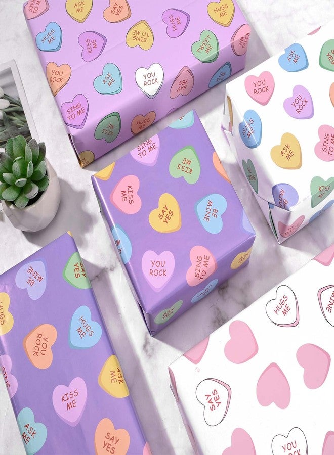 Sanixin 12 Sheets Valentine's Day Wrapping Paper Colorful Kiss Me Candy Heart Gift Wrap Paper for Wedding Anniversary Bridal Shower DIY Craft, 19.7 x 27.6 Inch, Folded Flat, 4 Patterns - Image 5